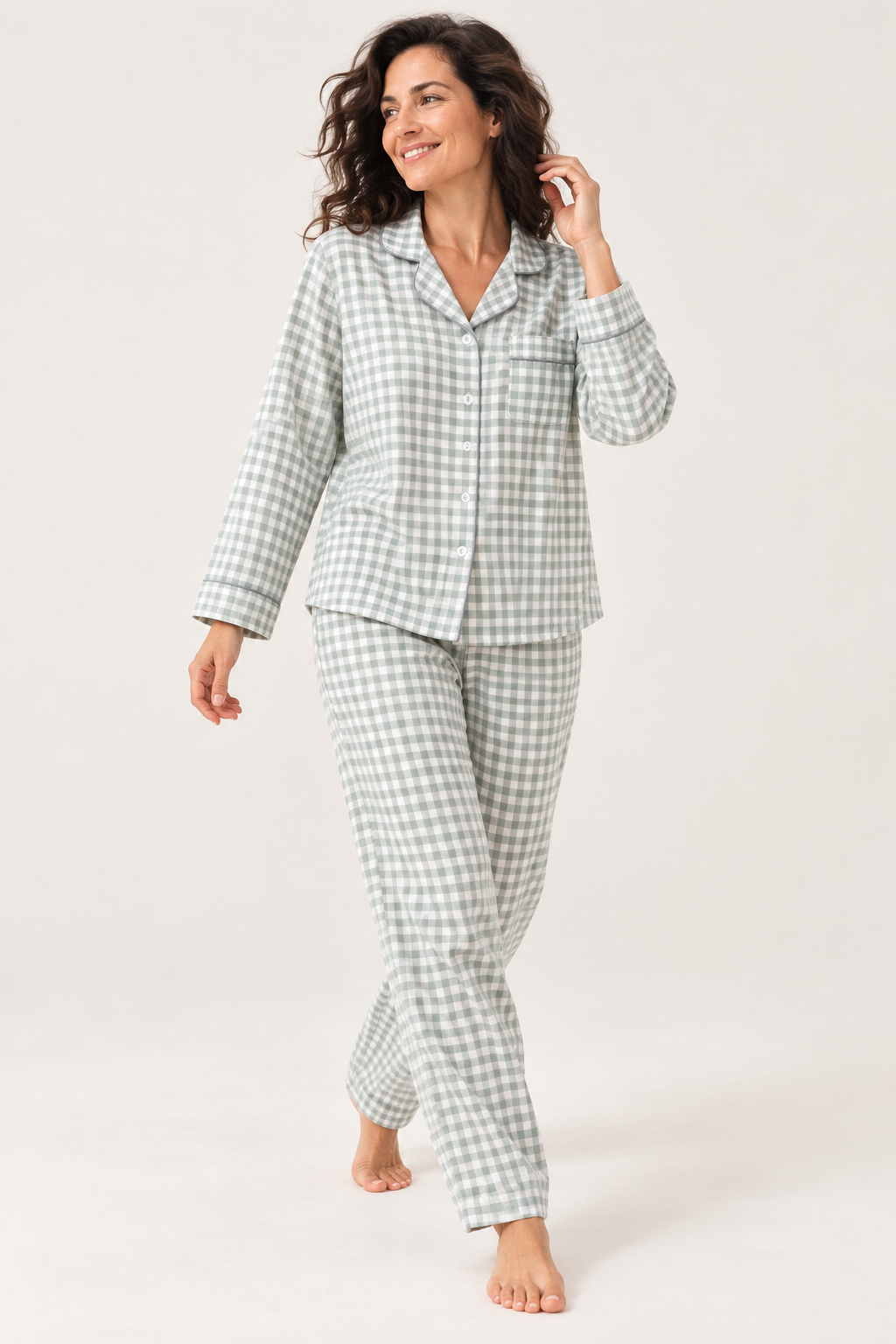 100% Cotton Double Gauze Pajama Set for Women, Plaid Long Sleeve