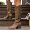 Women's Knee-High Cowboy Boots | Embroidered Block Heel Boots