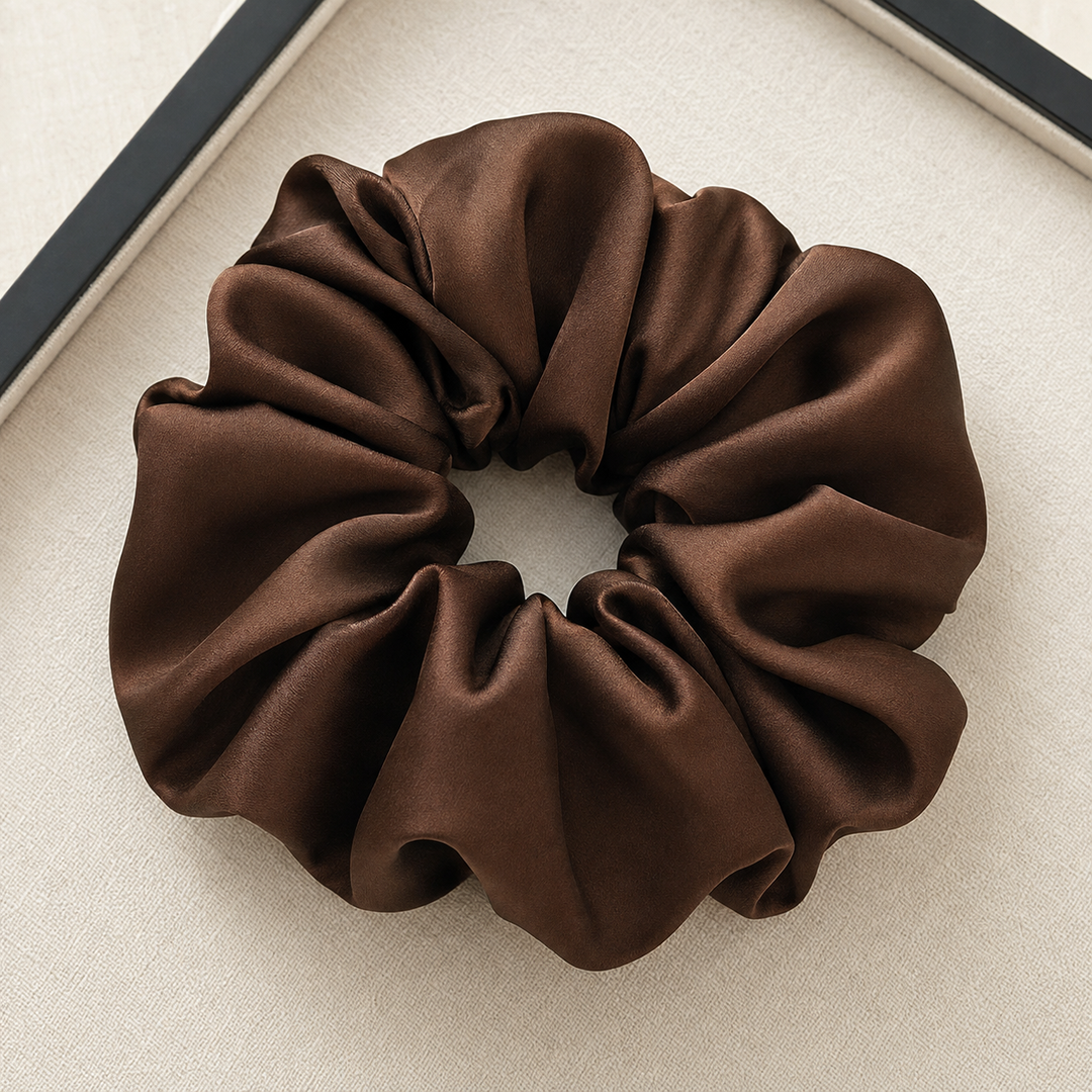 Satin hair scrunchie with a wide soft band - overnight styling