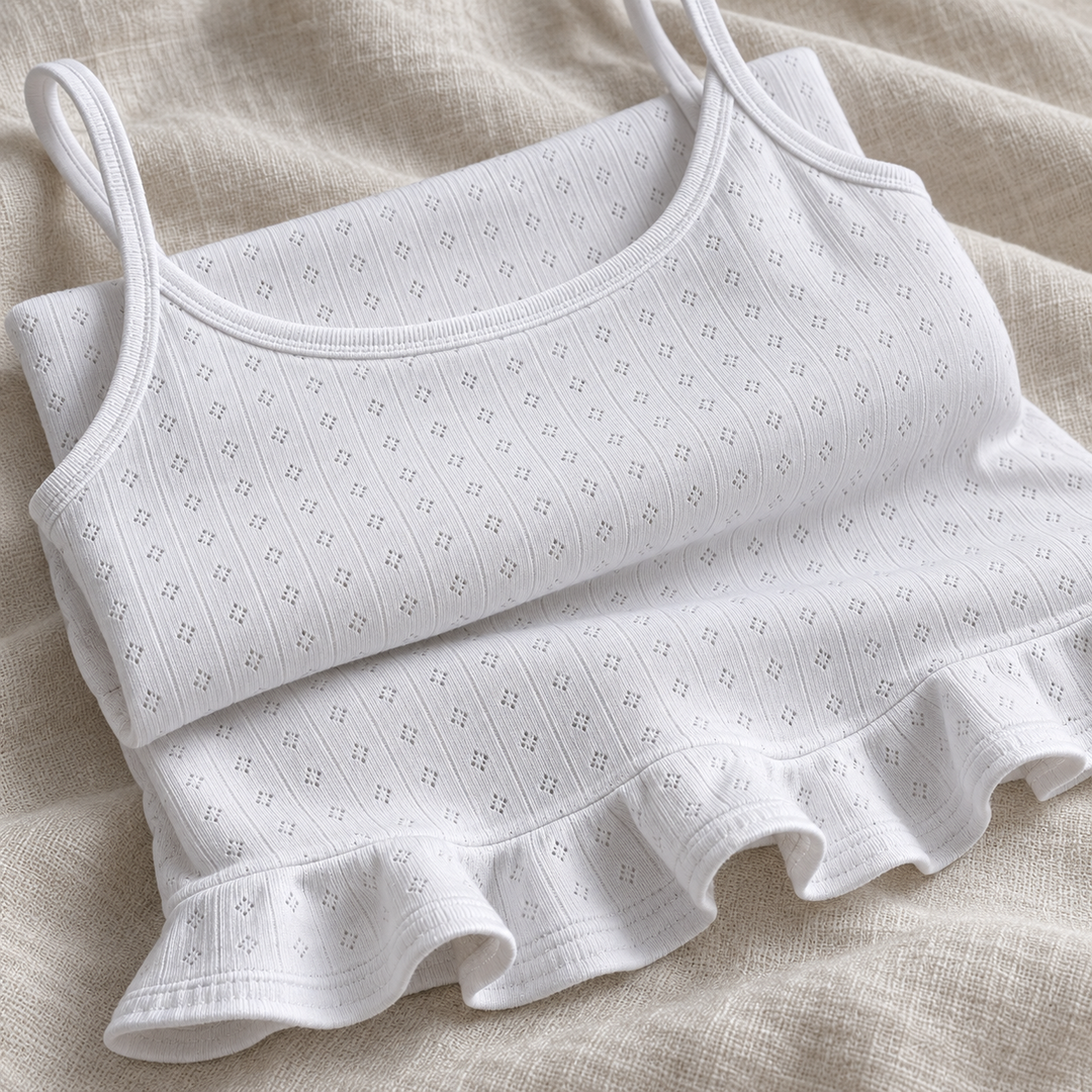 100% Cotton Pointelle Nightgown, Ruffle Hem Mini Chemise