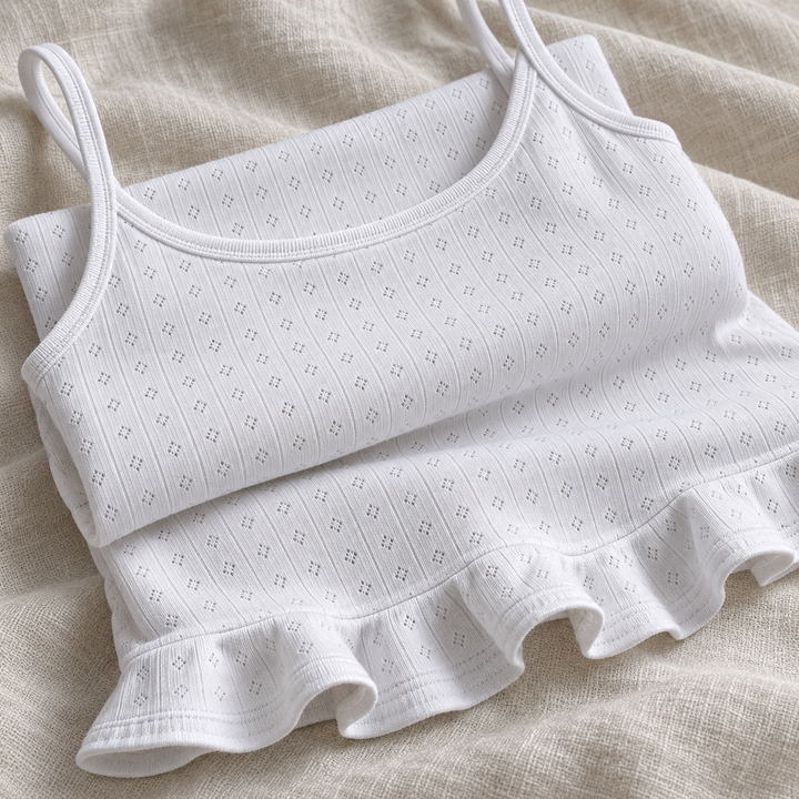 100% Cotton Pointelle Nightgown, Ruffle Hem Mini Chemise