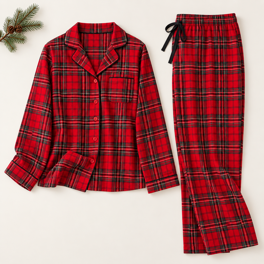 Matching Couples Christmas Pajamas, Red Plaid Cotton Set