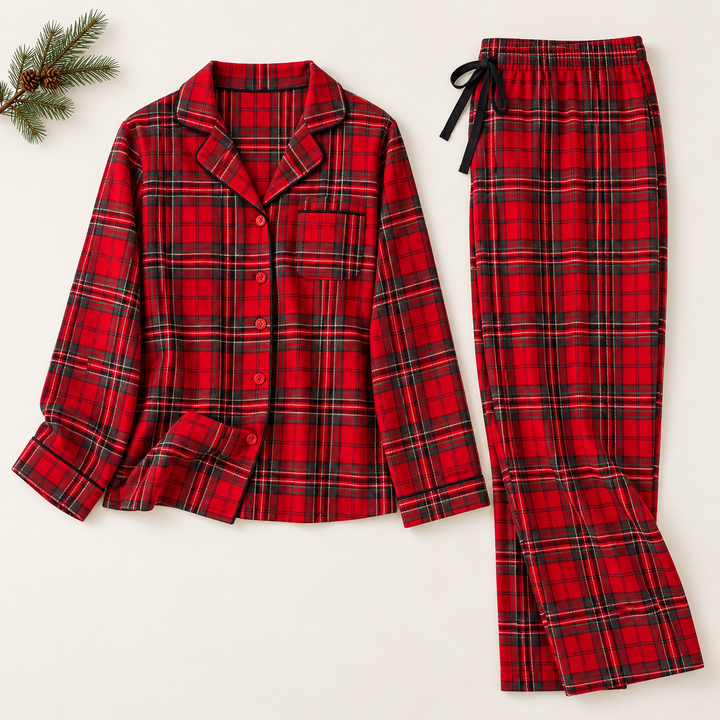 Matching Couples Christmas Pajamas, Red Plaid Cotton Set
