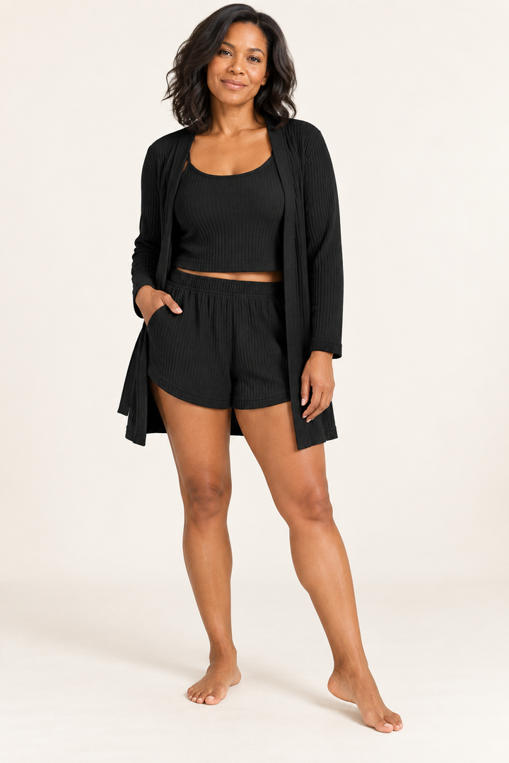 Waffle 3-Piece Lounge Set for Women, Cami, Shorts and Robe