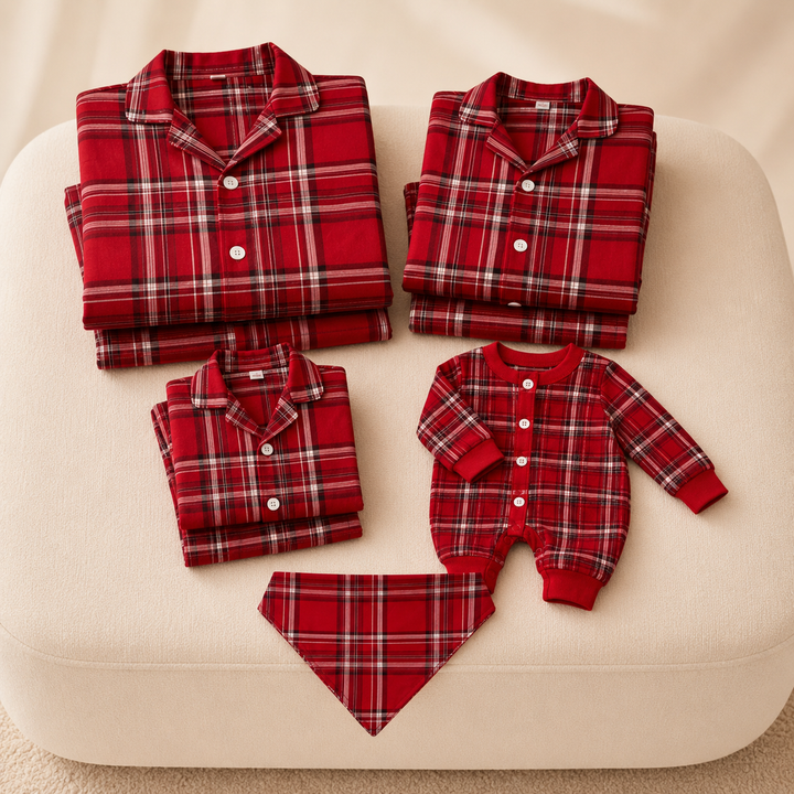 Matching Family Christmas Pajamas - Red Plaid Button Front Set