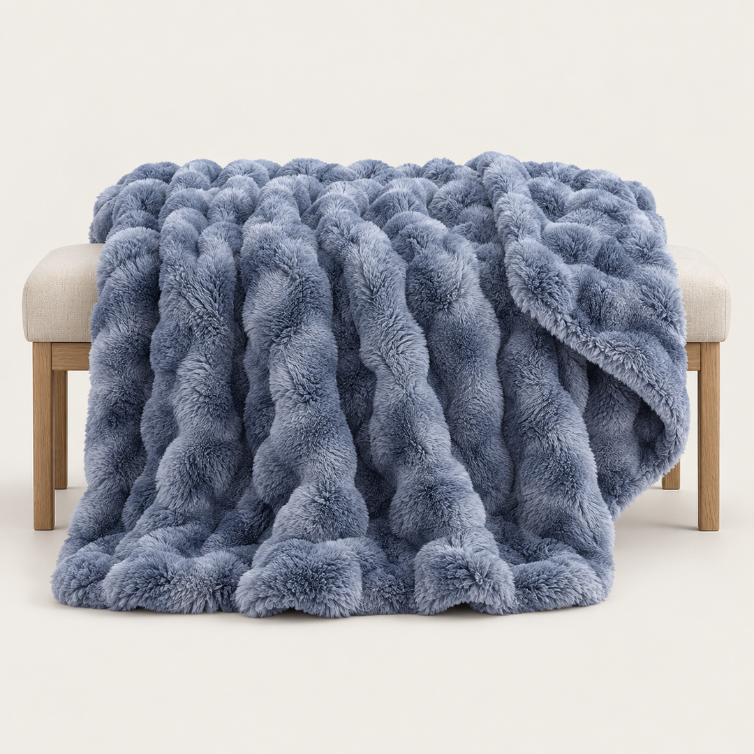 Faux Fur Throw Blanket, Cozy Plush Bubble Fleece 39 x 63 in