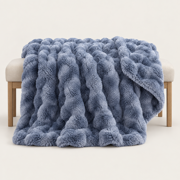 Faux Fur Throw Blanket, Cozy Plush Bubble Fleece 39 x 63 in