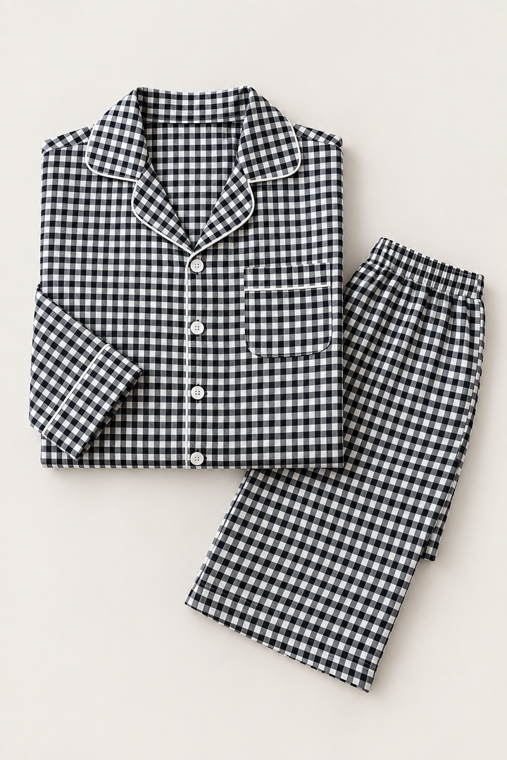 100% Cotton Double Gauze Pajama Set for Women, Plaid Long Sleeve