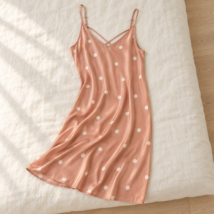 Printed Slip Nightgown for Women, Satin Cami Sleep Dress