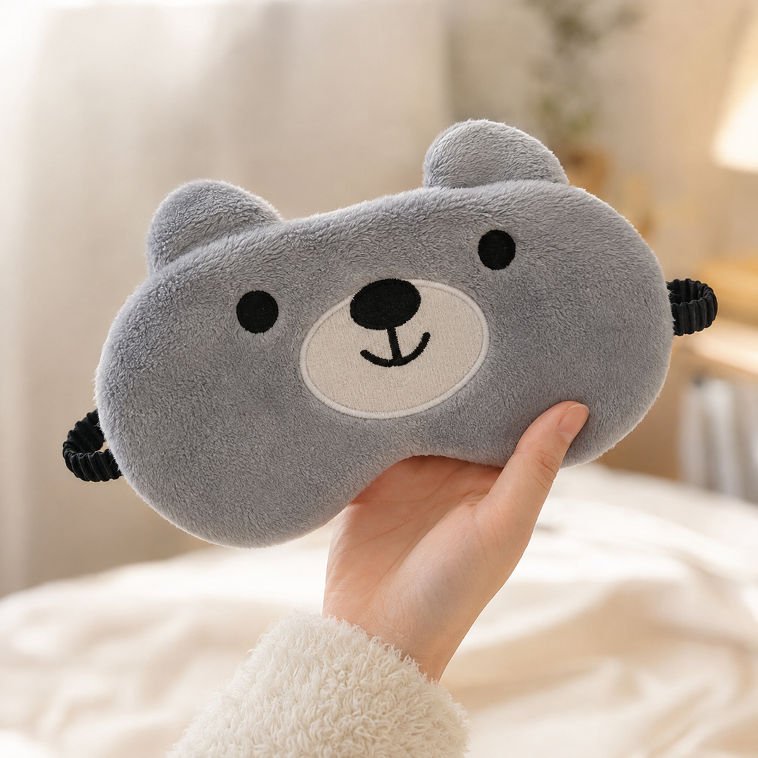 Cute animal sleep eye mask in soft plush - sizing and shape