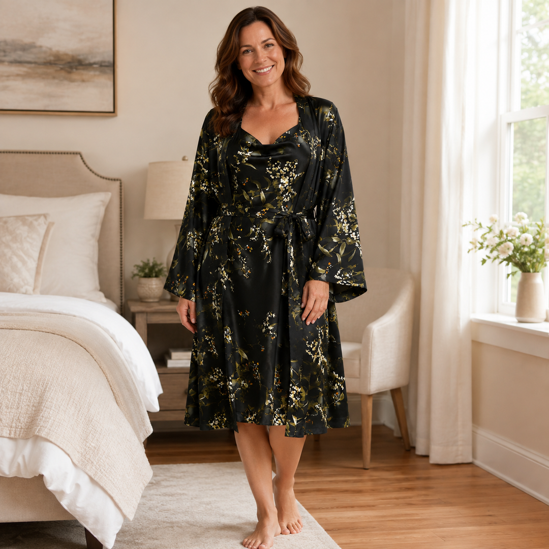 Satin Robe and Short Set - Three Piece