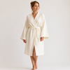 Cream Waffle Bathrobe for Women, Long Sleeve V-Neck with Belt