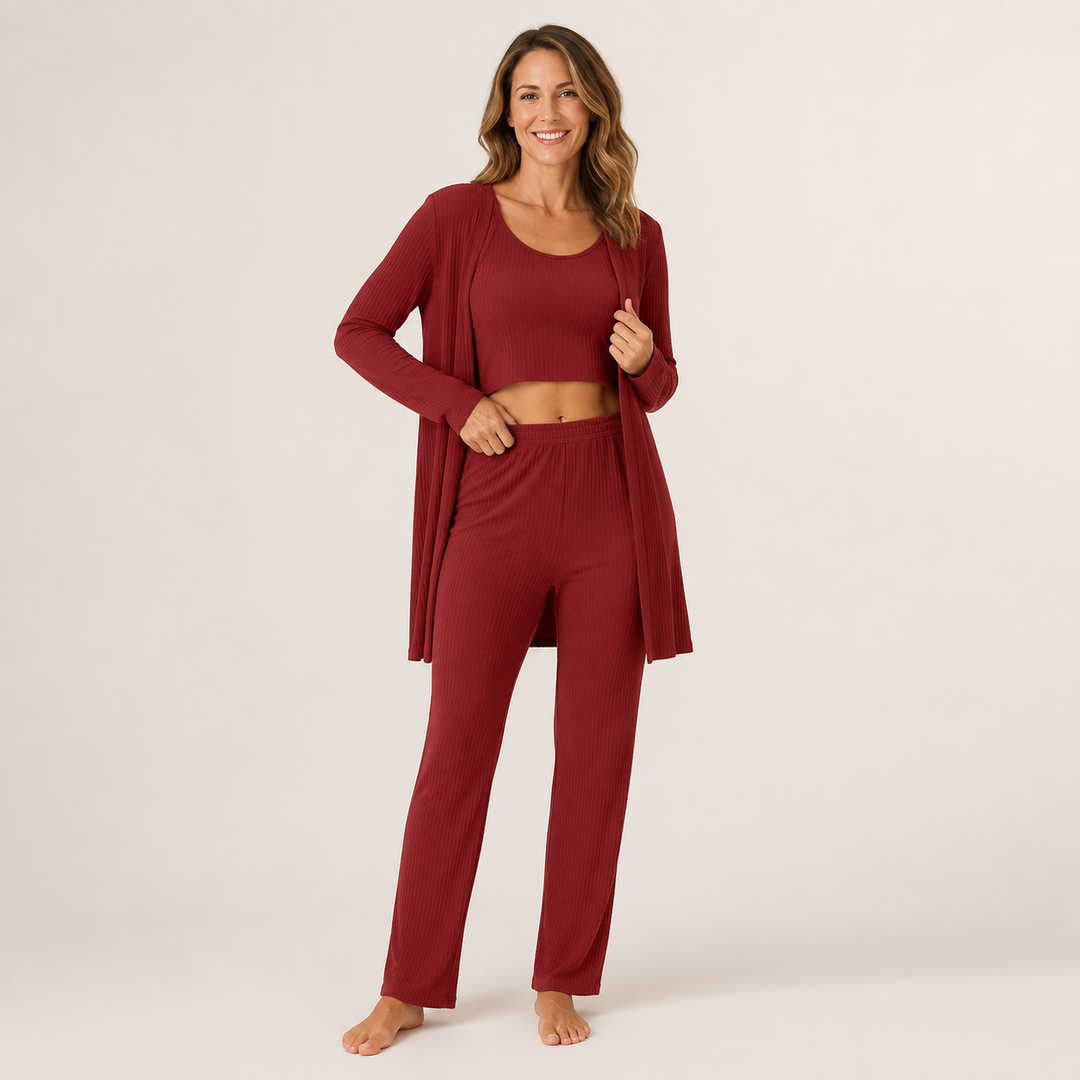 Waffle Robe Set for Women, 3 Piece Cami and Pants