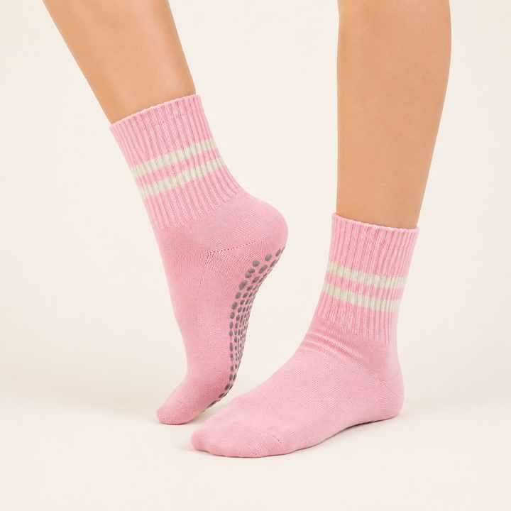 Cotton Grip Socks - Mid Calf, Non Slip Sole