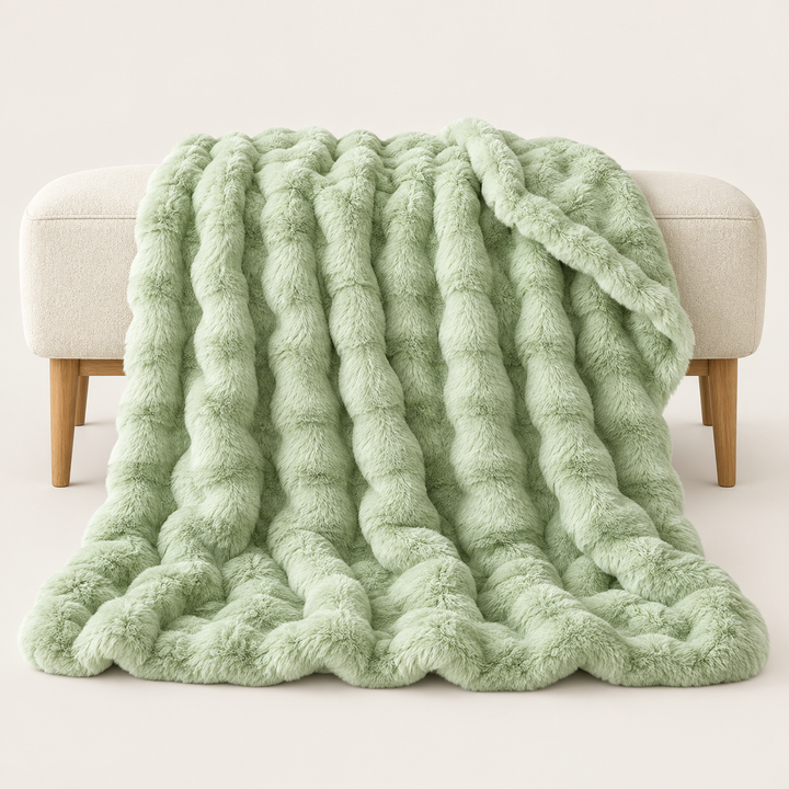 Faux Fur Throw Blanket, Cozy Plush Bubble Fleece 39 x 63 in