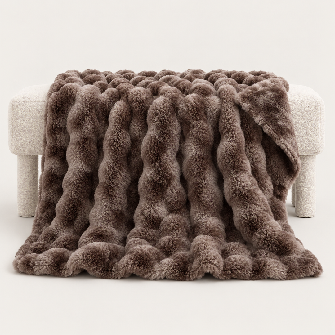 Faux Fur Throw Blanket, Cozy Plush Bubble Fleece 39 x 63 in