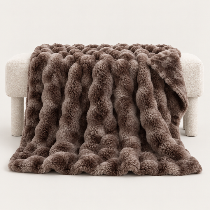 Faux Fur Throw Blanket, Cozy Plush Bubble Fleece 39 x 63 in