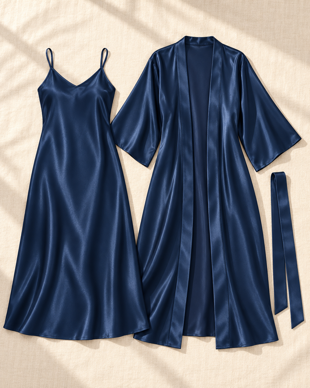 Satin Robe and Nightgown Set for Women, Long Robe with Slip
