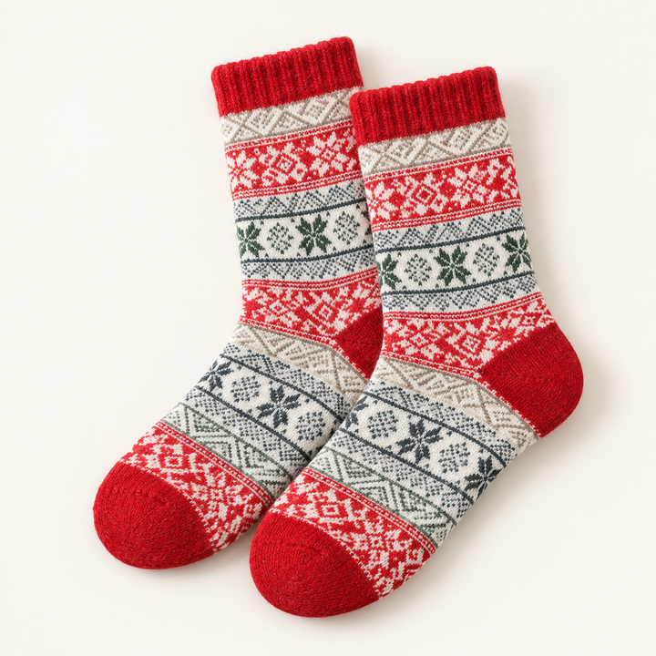 Wool Blend Crew Socks for Women, Vintage Nordic Knit Gift Set