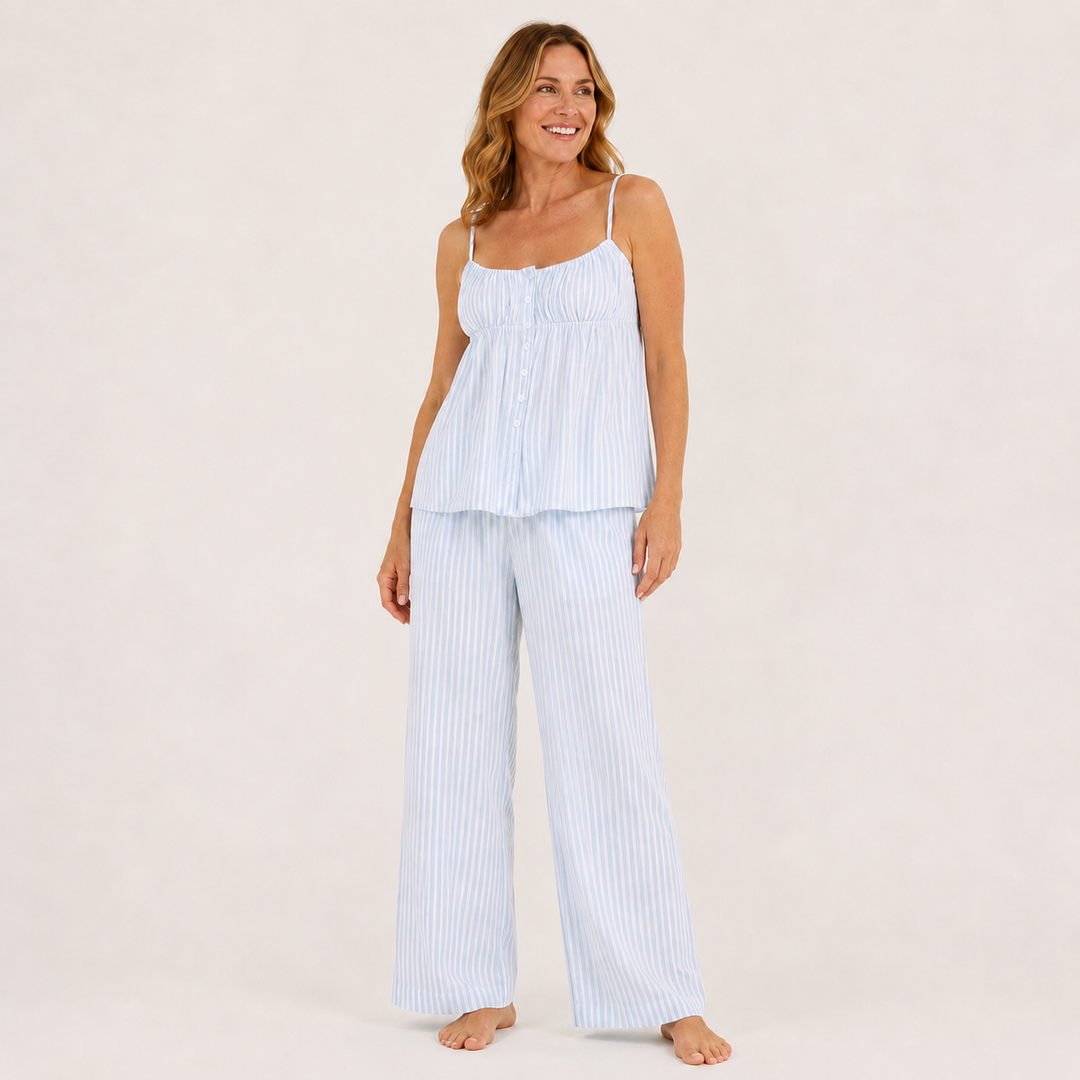 Striped Pajama Set for Women, Ruffle Tank Top and Wide Leg Pants