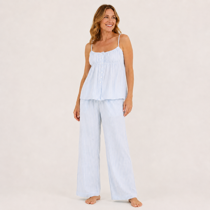 Striped Pajama Set for Women, Ruffle Tank Top and Wide Leg Pants