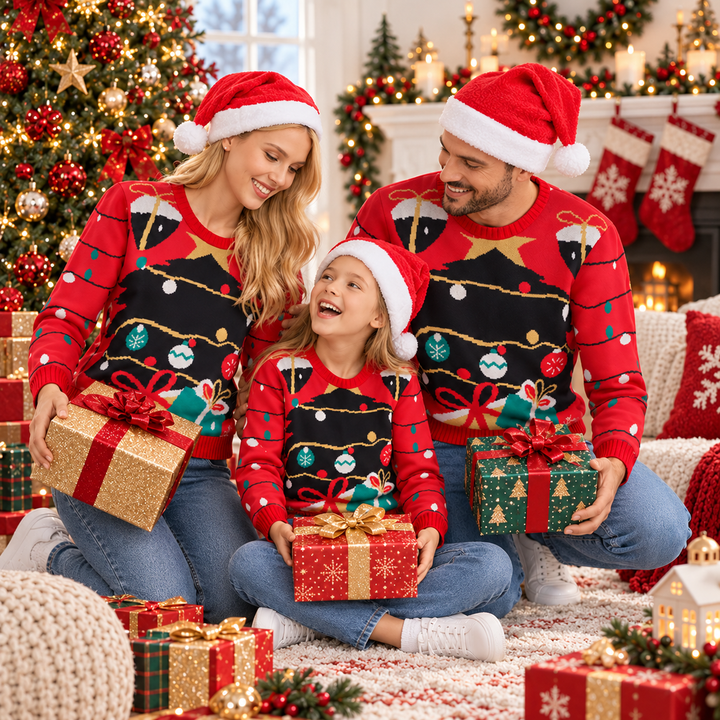 Matching Family Christmas Sweaters | Knitted Christmas Lights