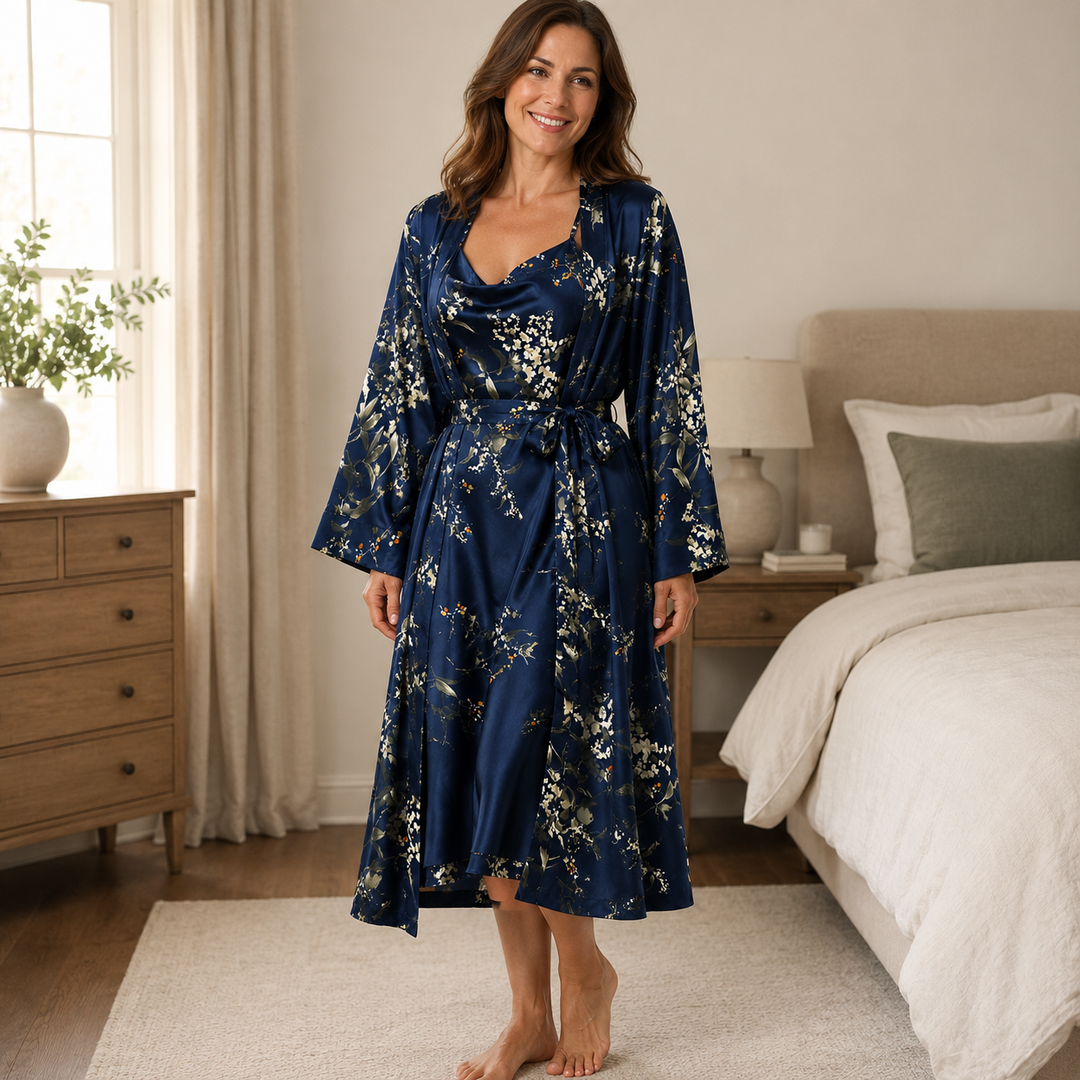 Satin Robe and Short Set - Three Piece