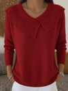 Women's Ribbed Collar Sweater | Wide Fold-Over Collar V-Neck
