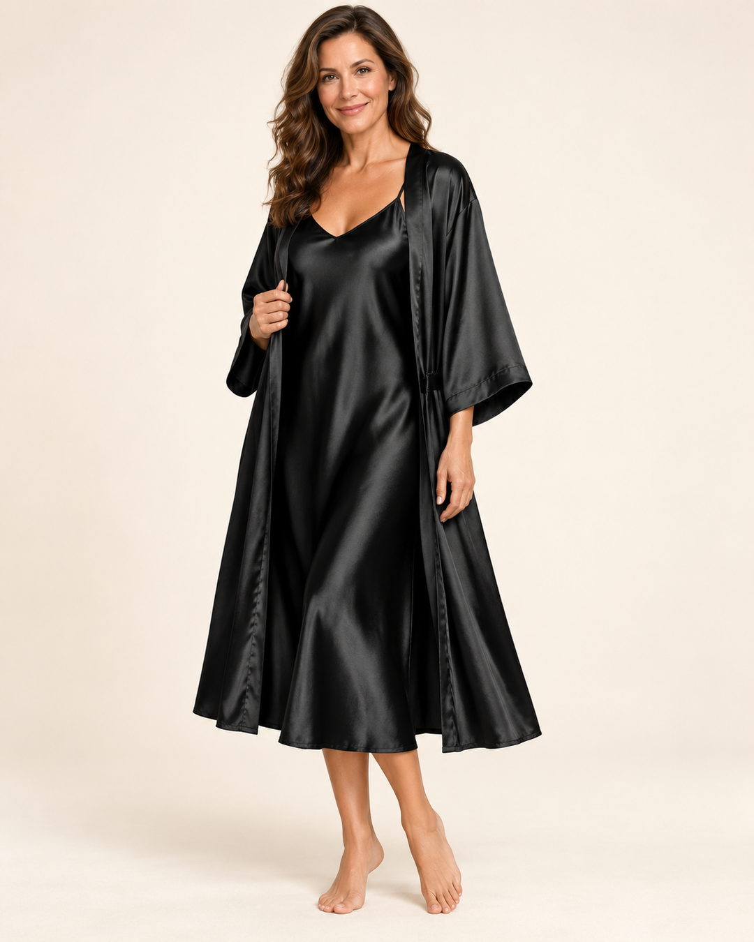Satin Robe and Nightgown Set for Women, Long Robe with Slip