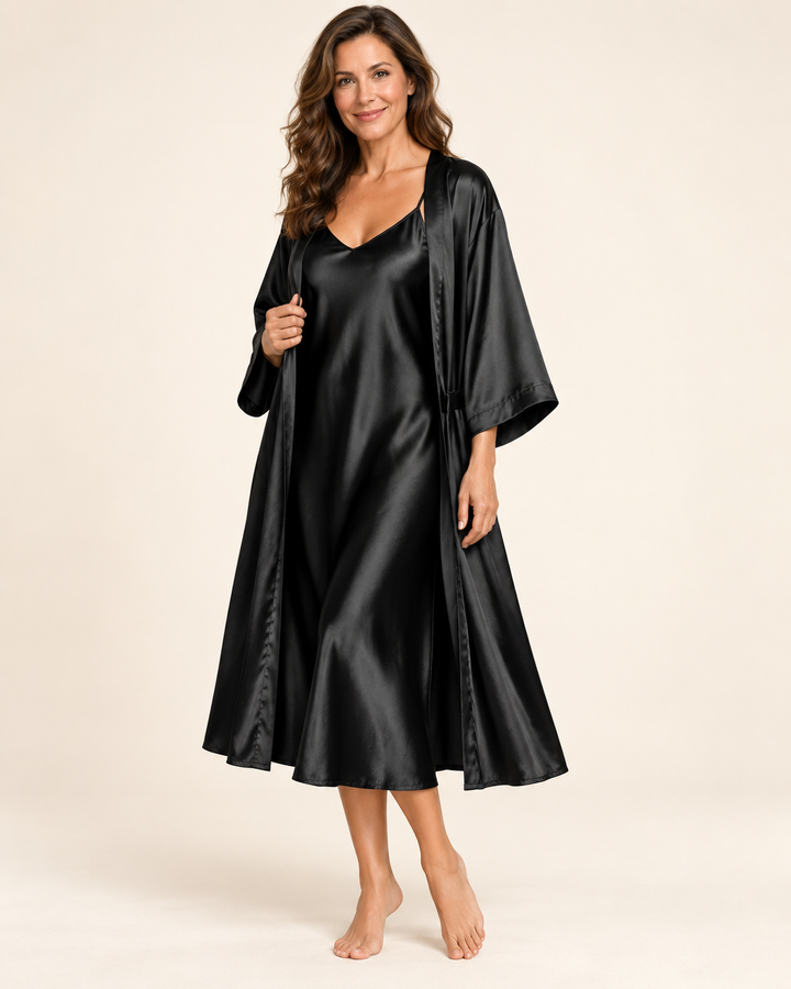 Satin Robe and Nightgown Set for Women, Long Robe with Slip