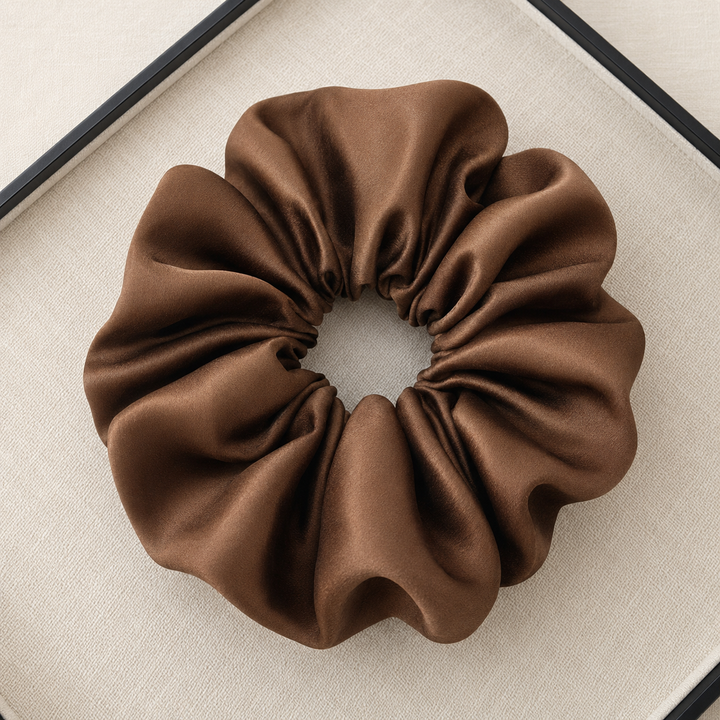 Satin hair scrunchie with a wide soft band - front view