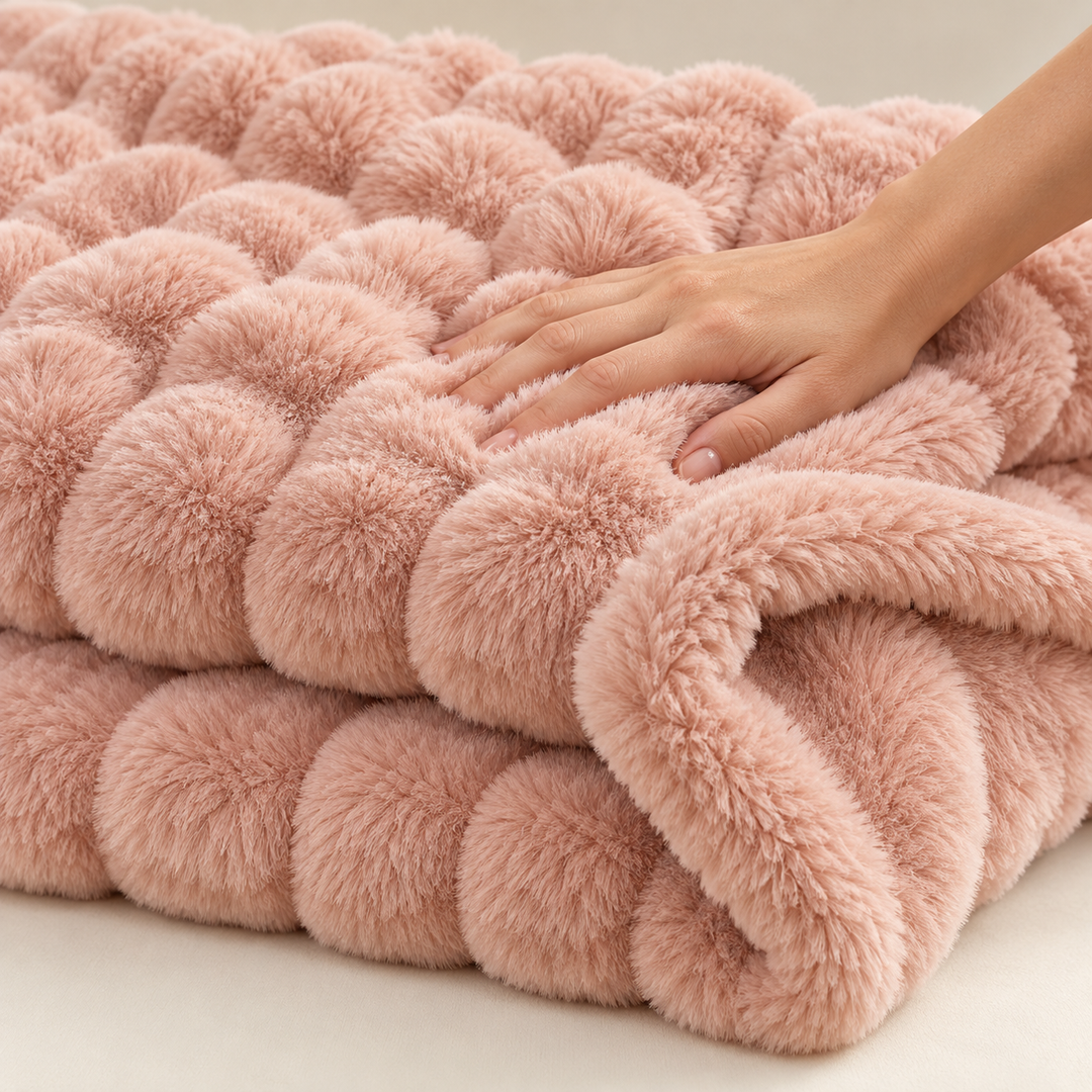 Faux Fur Throw Blanket, Cozy Plush Bubble Fleece 39 x 63 in