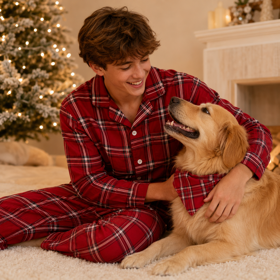 Matching Family Christmas Pajamas - Red Plaid Button Front Set