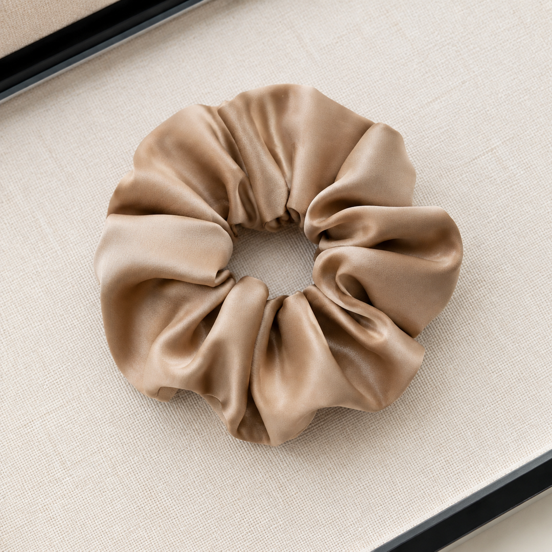 Satin hair scrunchie with a wide soft band - White