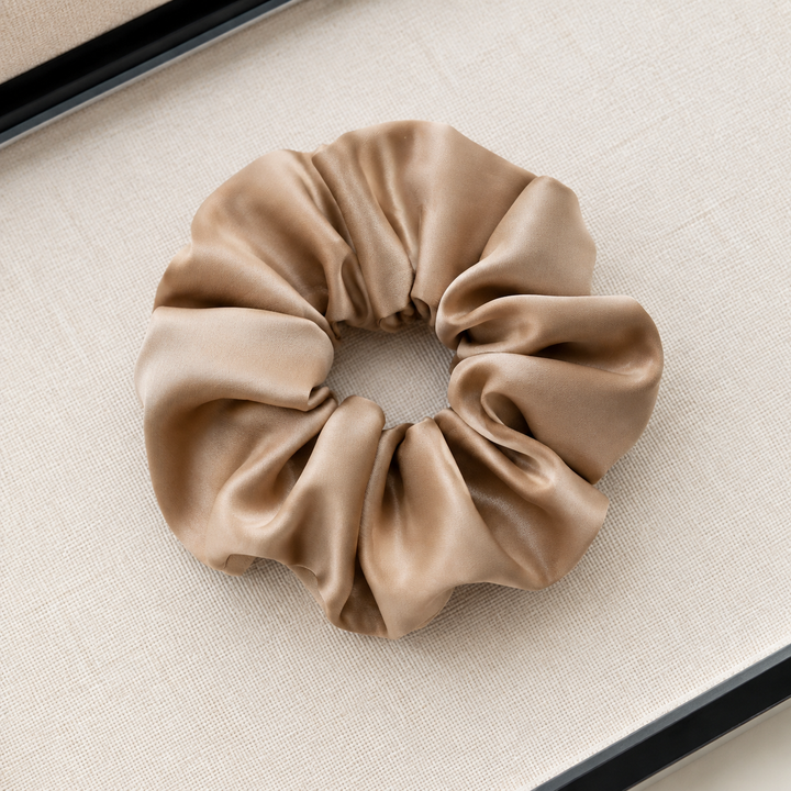 Satin hair scrunchie with a wide soft band - White