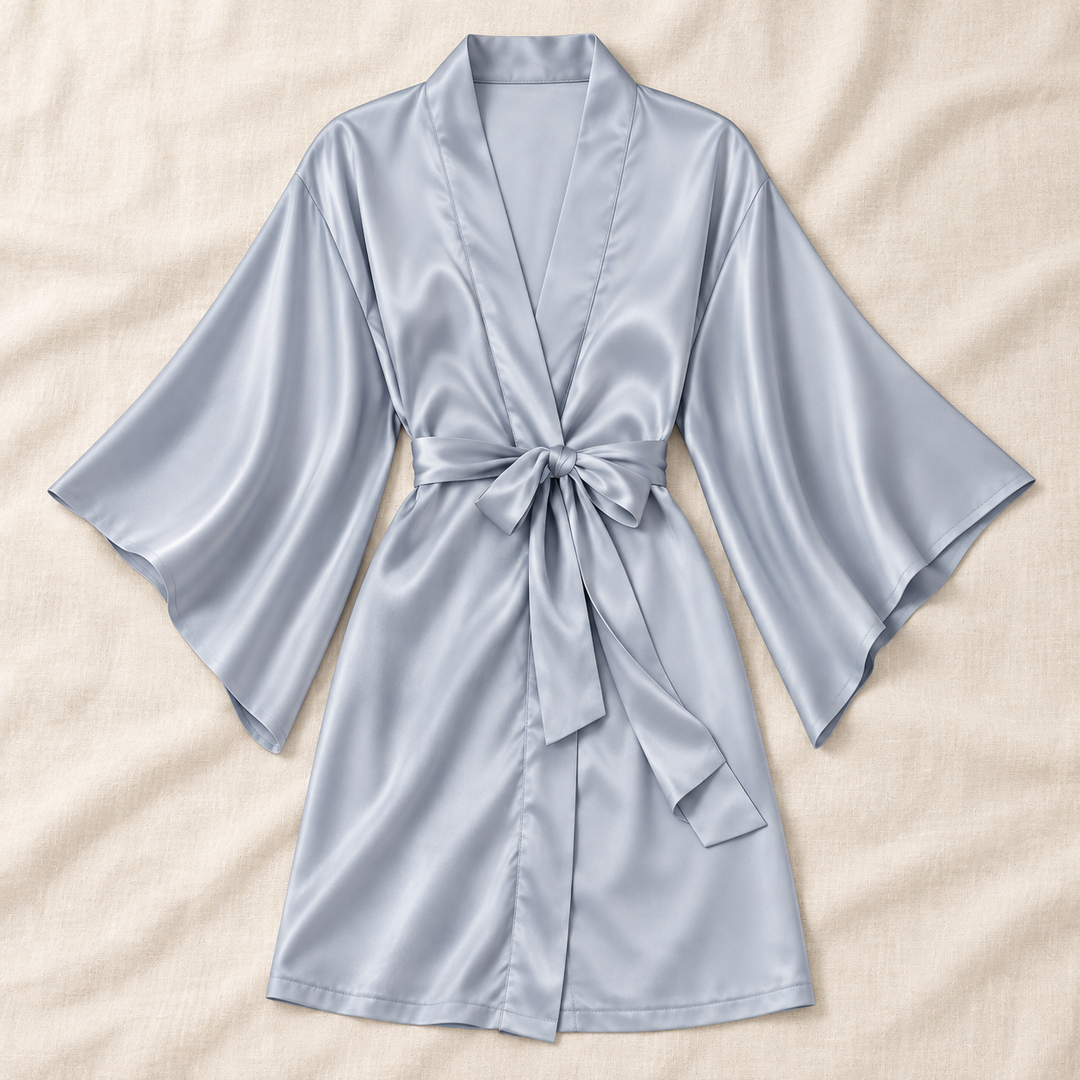 Satin Kimono Robe for Women, Short Wrap Robe with Wide Sleeves