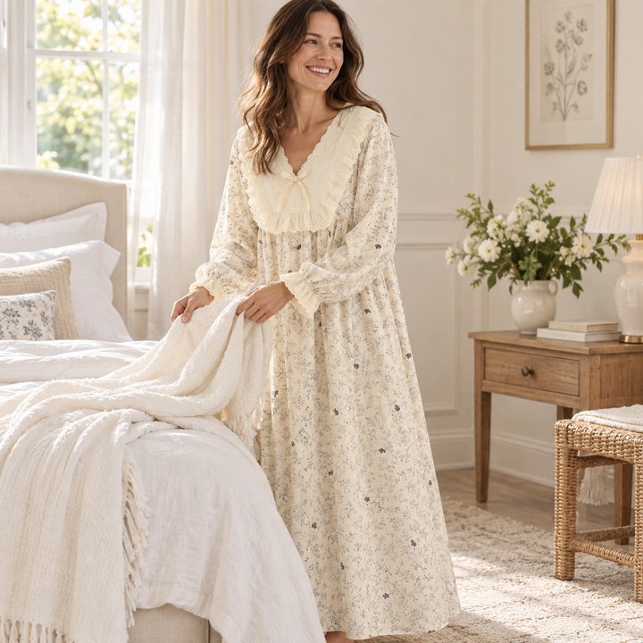 100% Cotton Nightgown for Women, Long Sleeve Floral