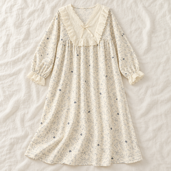 100% Cotton Nightgown for Women, Long Sleeve Floral