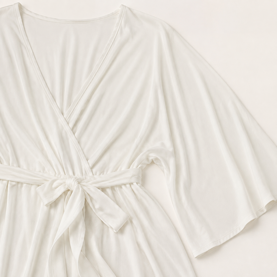 Short Bathrobe for Women, V-Neck Belted with Half Sleeves