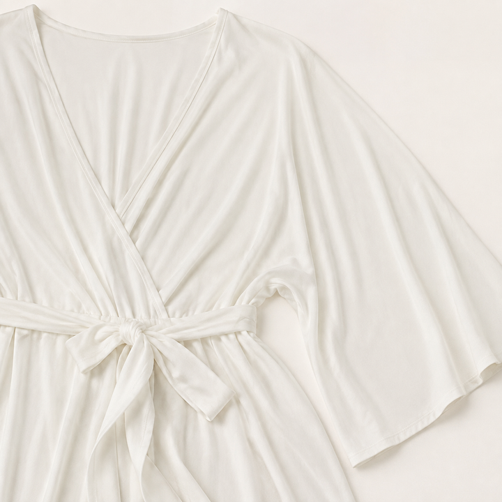 Short Bathrobe for Women, V-Neck Belted with Half Sleeves