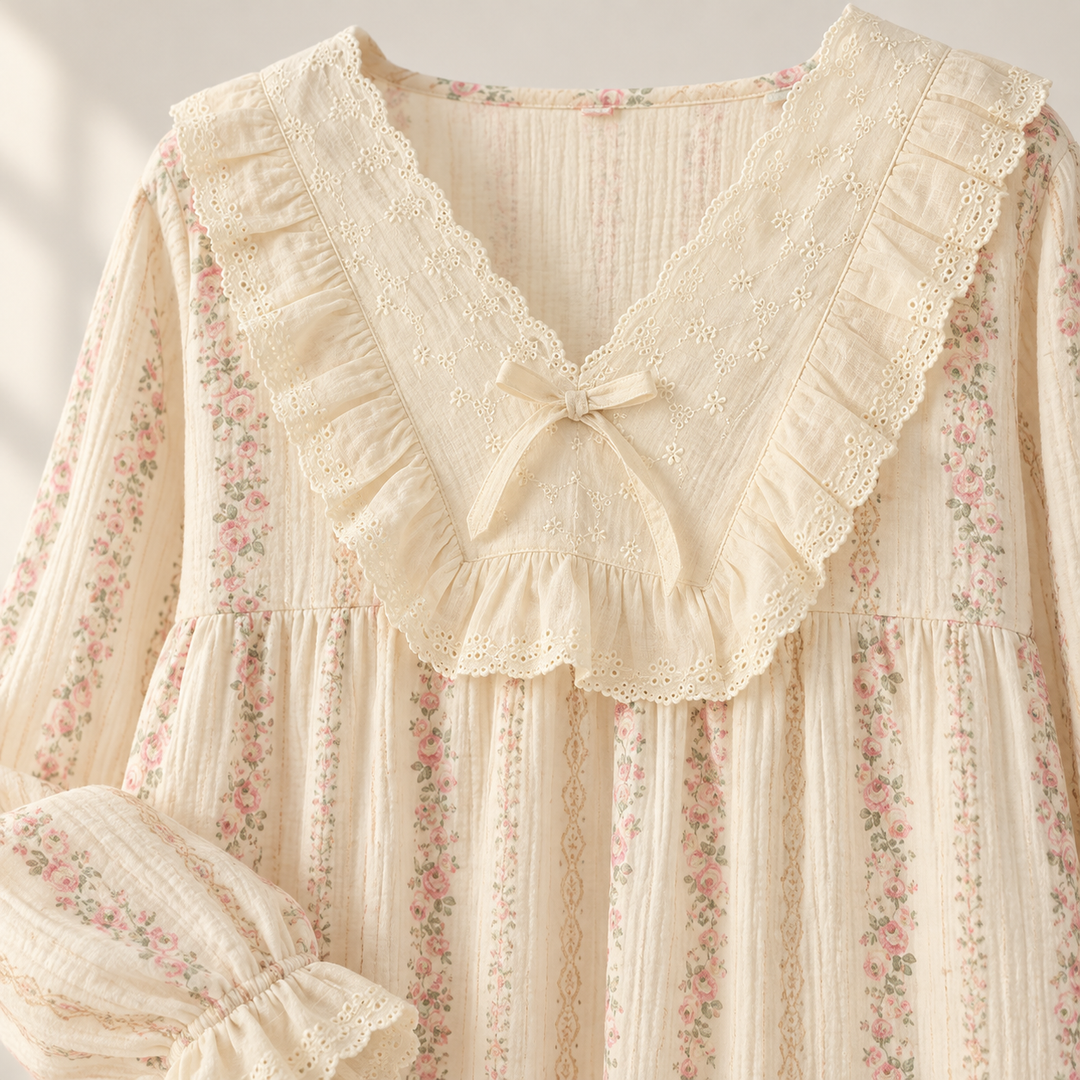 100% Cotton Nightgown for Women, Long Sleeve Floral