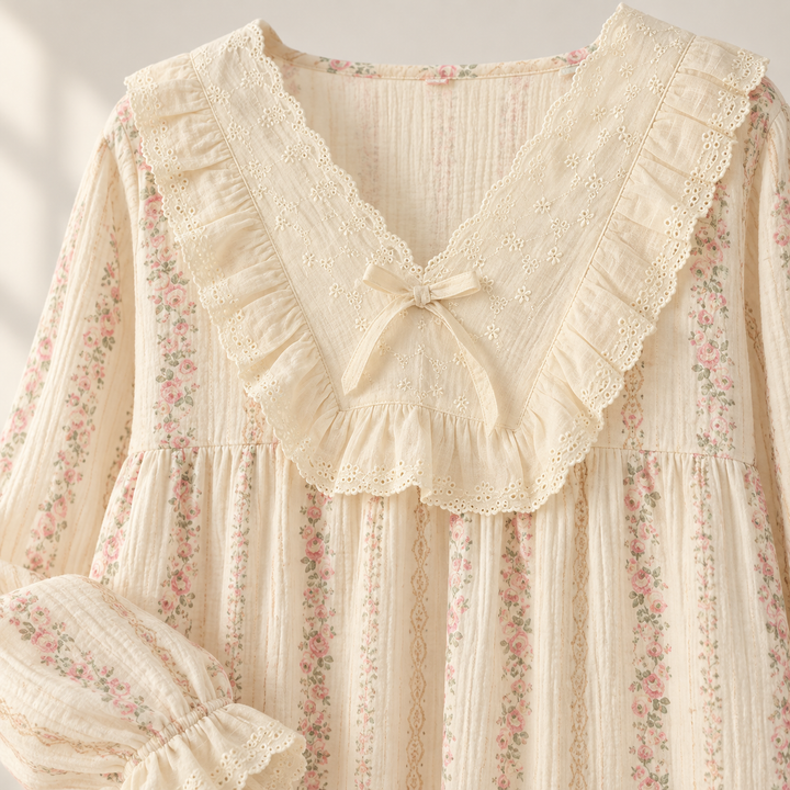100% Cotton Nightgown for Women, Long Sleeve Floral