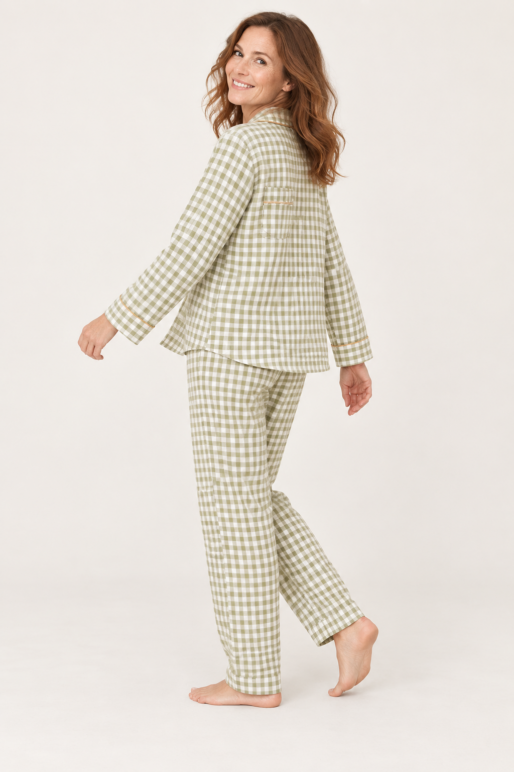 100% Cotton Double Gauze Pajama Set for Women, Plaid Long Sleeve