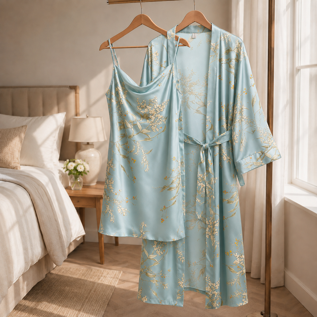 Satin Robe and Short Set - Three Piece