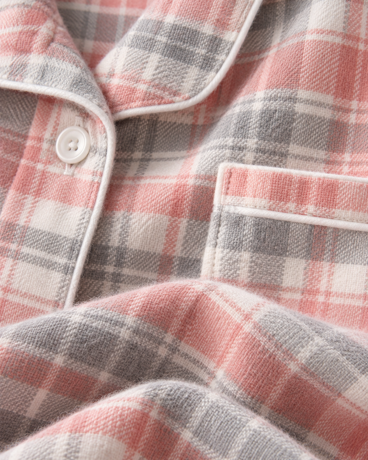 100% Cotton Flannel Pajama Set for Women, Plaid Long Sleeve