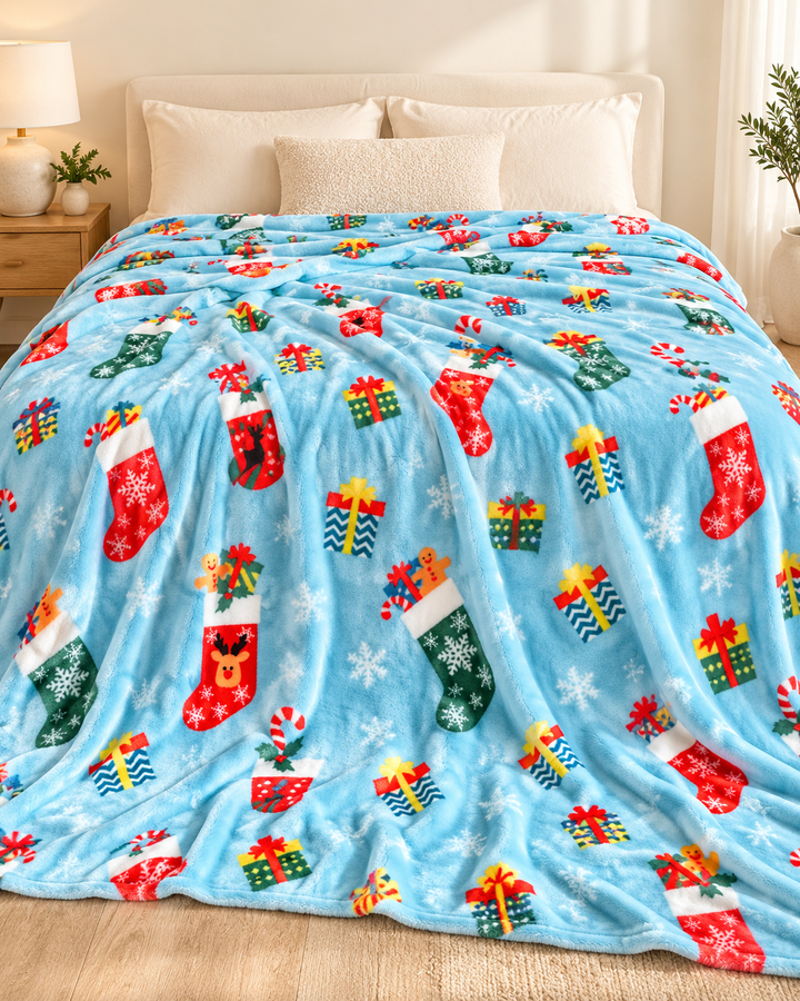 Christmas Fleece Blanket Gift, Ribbon-Wrapped Throw