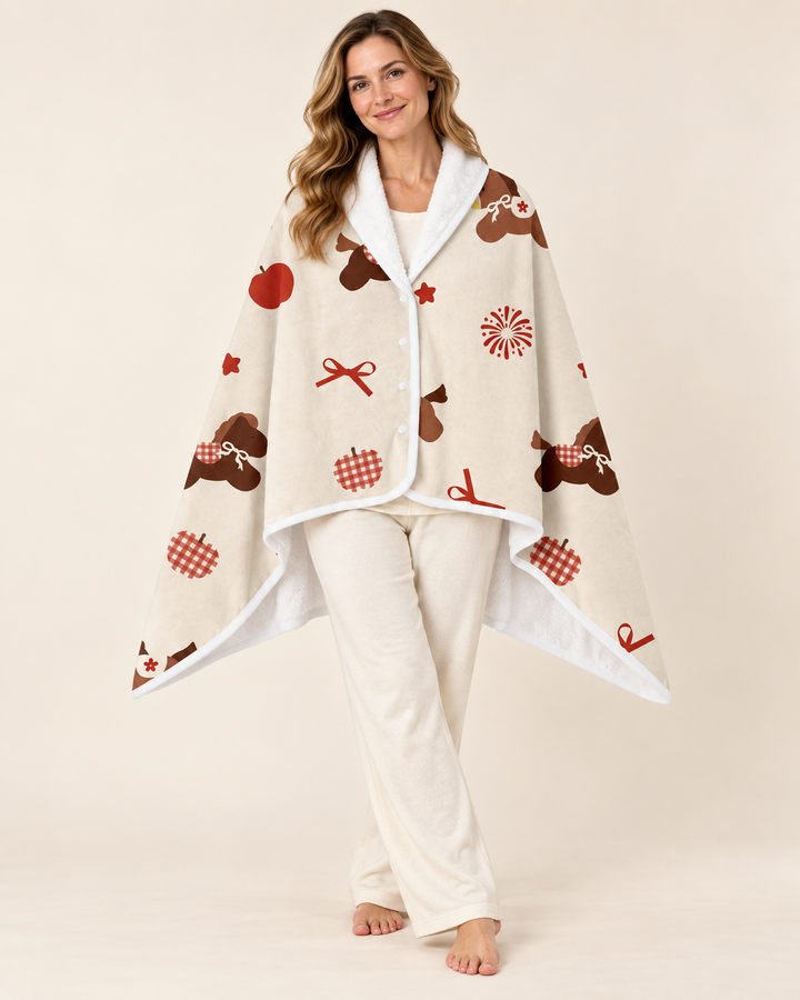 Wearable Shawl Blanket for Women, Christmas Print Fleece