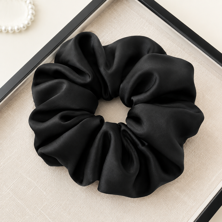 Satin hair scrunchie with a wide soft band - Peach