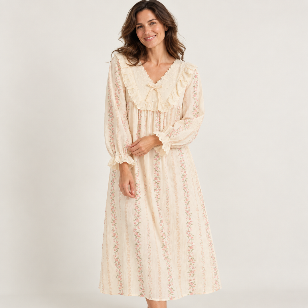100% Cotton Nightgown for Women, Long Sleeve Floral
