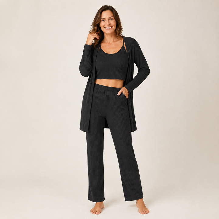 Waffle Robe Set for Women, 3 Piece Cami and Pants